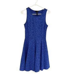 Aqua Blue Floral Fit and Flare Stretchy Dress Sleeveless Size Med